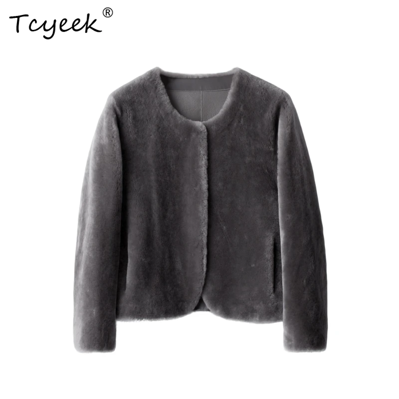 

Tcyeek из натуральной шерсти, осень-зима, элитное меховое пальто с круглым вырезом, однотонное короткое женское шерстяное меховое пальто Fourrures Femme