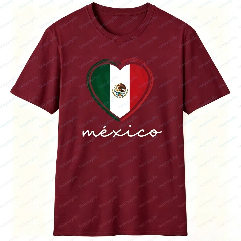 Unisex Summer Short Sleeve Fashion T-Shirt Mexico Flag Heart Print Casual Mexican Pride Fiesta Stylish Streetwear Party Tee view 4