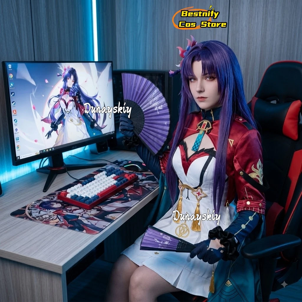 CR811Hotori Cosplay Anime Game Neverness To Everness New Outfit Retro Dress Red Coat Headwear Kimono Wigs Halloween Christmas