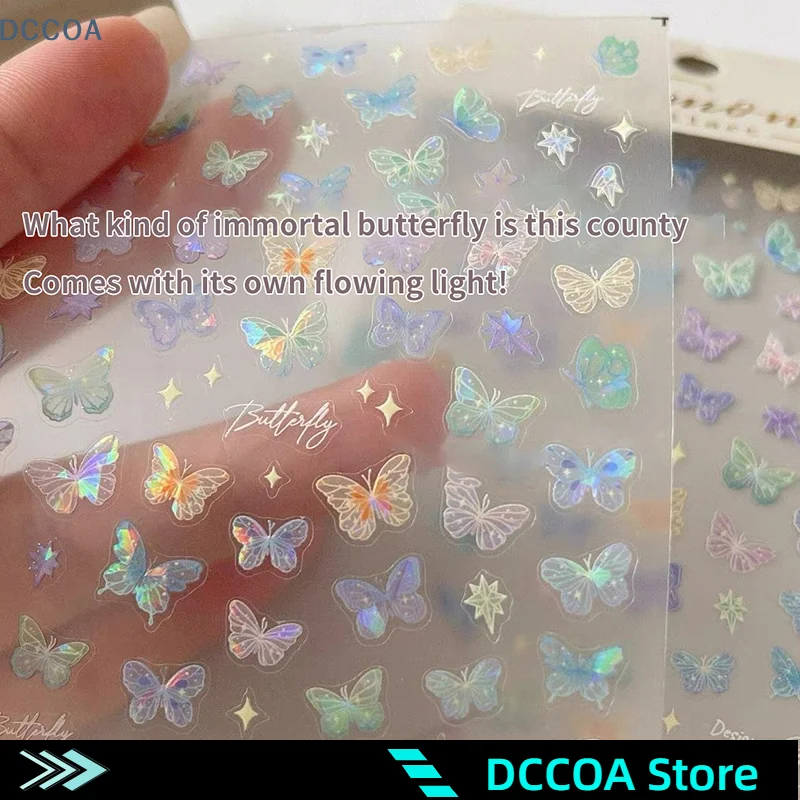 Colorful Butterfly Fairy Stickers Delicate Butterfly Wing Streamer Laser Stickers Advanced Embossed Art Stickers