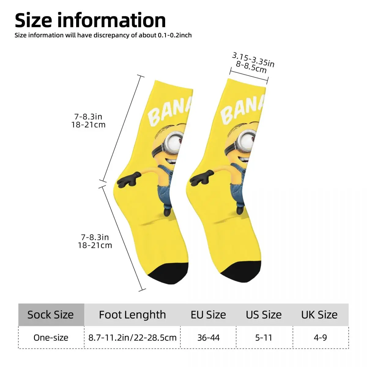 Cute Cartoon Yellow Minions-Big Eyes Stockings Men\'s Socks Breathable Harajuku Socks Autumn Outdoor Anti Skid Graphic Socks Gift