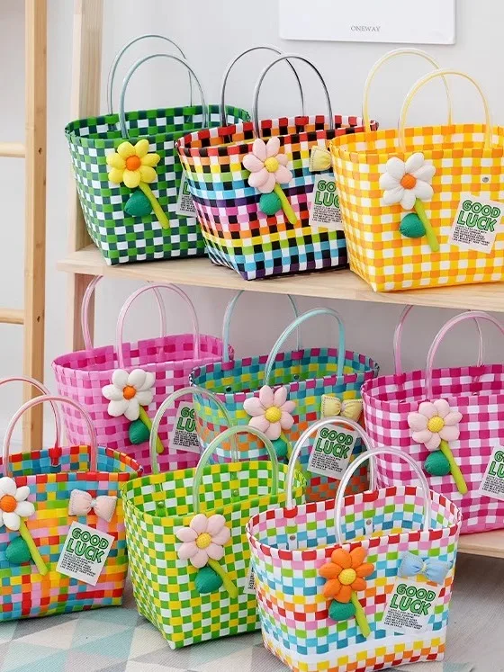 

Плетеная сумка-корзина ручной работы, креативный сувенирный подарок, детская пляжная сумка, женская сумка с открытым верхом, вертикальная квадратная сумка для хранения