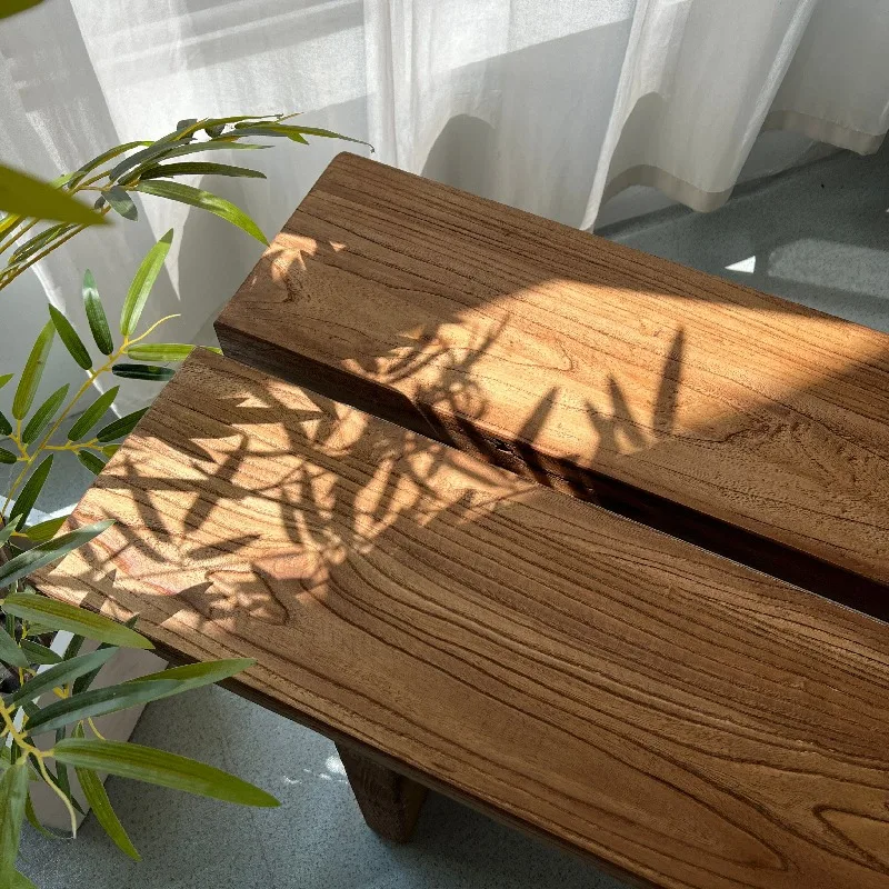 Old elm bench Solid wood wide-faced bench Long coffee table Bed and breakfast wide chair Dining table Stool Tea table Bench