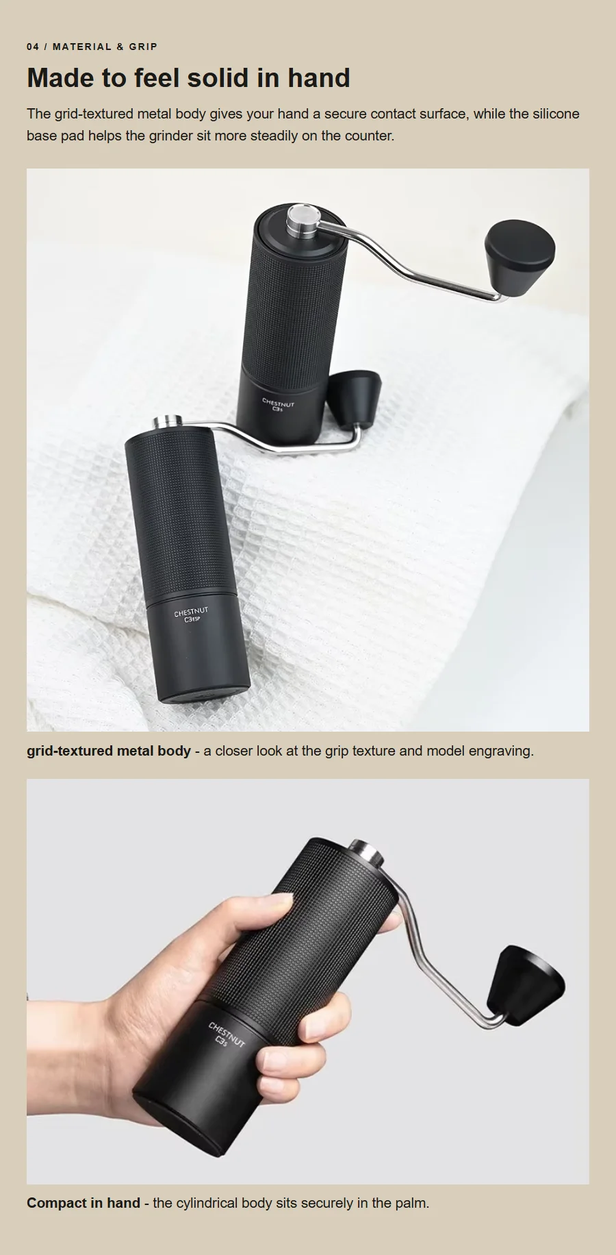 TIMEMORE Chestnut C3S / C3ESP Manual Coffee Grinder Upgrade All-metal Body & Anti-slip Design Portable Grinder S2C Burr Inside