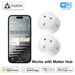 Matter Smart Plug Mini WiFi Smart Socket 16A UK Home Outlet App Remote Control Timer Plug Works with HomeKit Alexa Google Home