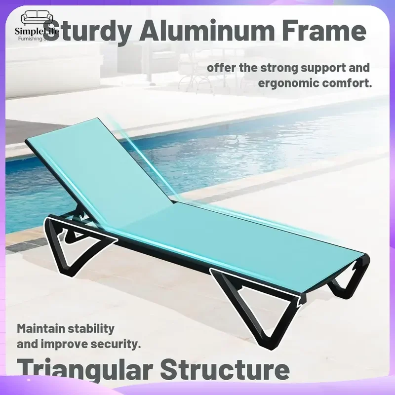 Outdoor Aluminum Plastic Recliner Chair 5 Position Adjustable Backrest All Weather Patio Lounge Chair for Garden Balcony Deck