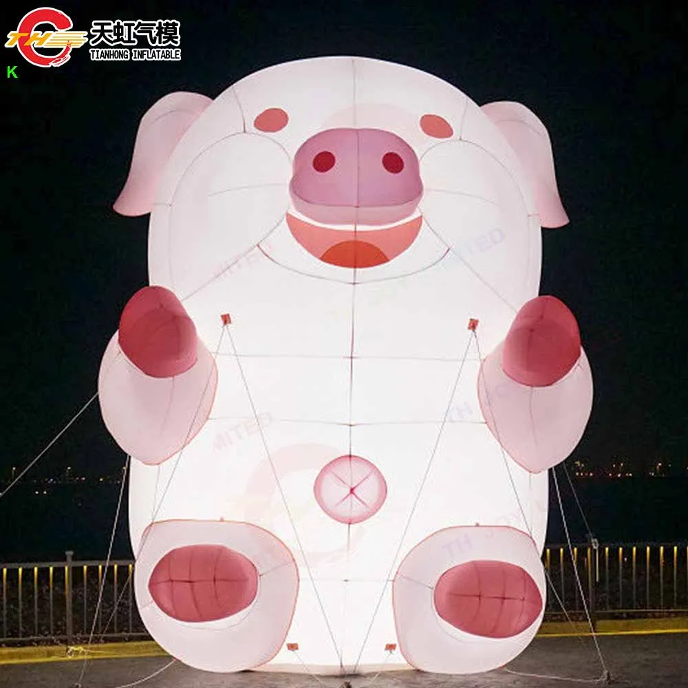 Personalisiertes aufblasbares rosa Schweinchen-Cartoon, tragbares aufblasbares sitzendes liegendes Schwein-Replika-Modell für die Dekoration, Werbung