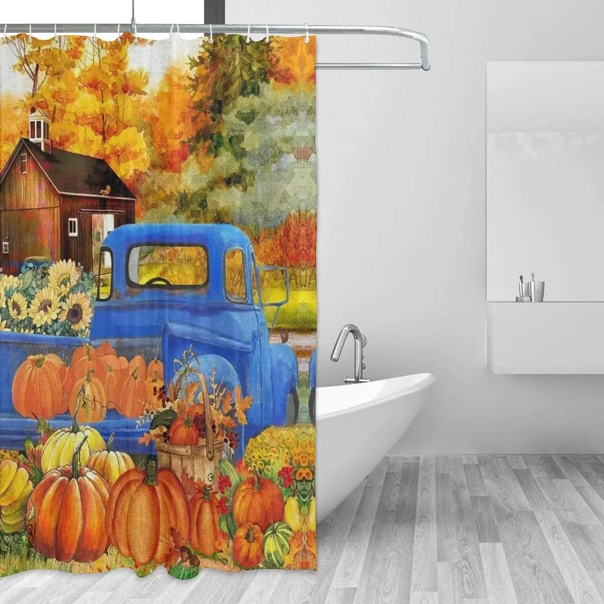 Fall Thanksgiving Pumpkin Blue Car Farmhouse By Ho Me Lili Shower Curtain For Bathroom Durable Waterproof Autumn Rustic Truck