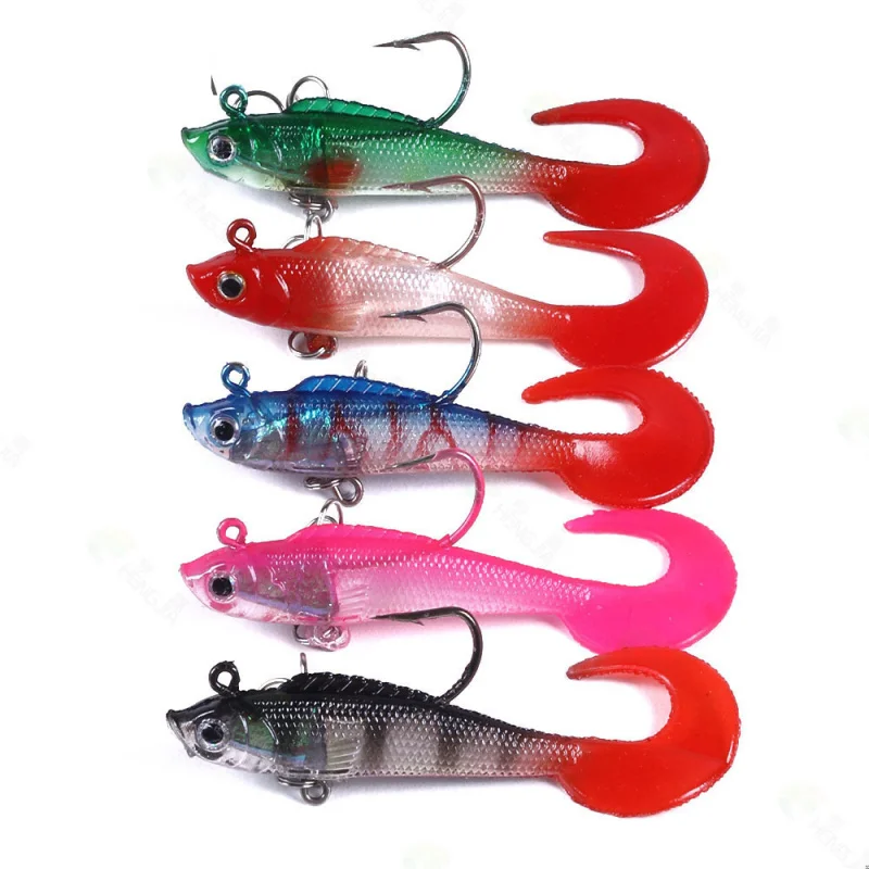 

5PCS Curly-Tail Soft Bait 7cm-9g 6-Colorful Lead-Coated Artificial Sinking Lure Fishing Bait for Anglers