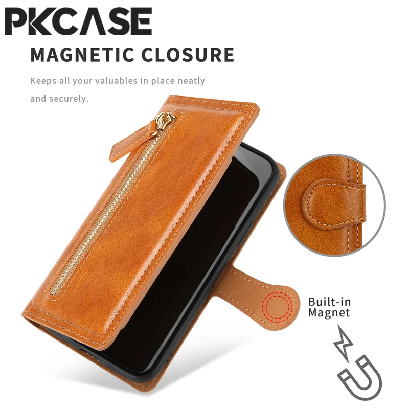 

PKCASE Zipper Flip Wallet Leather Case For Samsung A06 A16 A55 A35 A25 A54 A34 A53 A31 A23 A12 A32 A51 A71 A14 A15 A52 A72 Cover