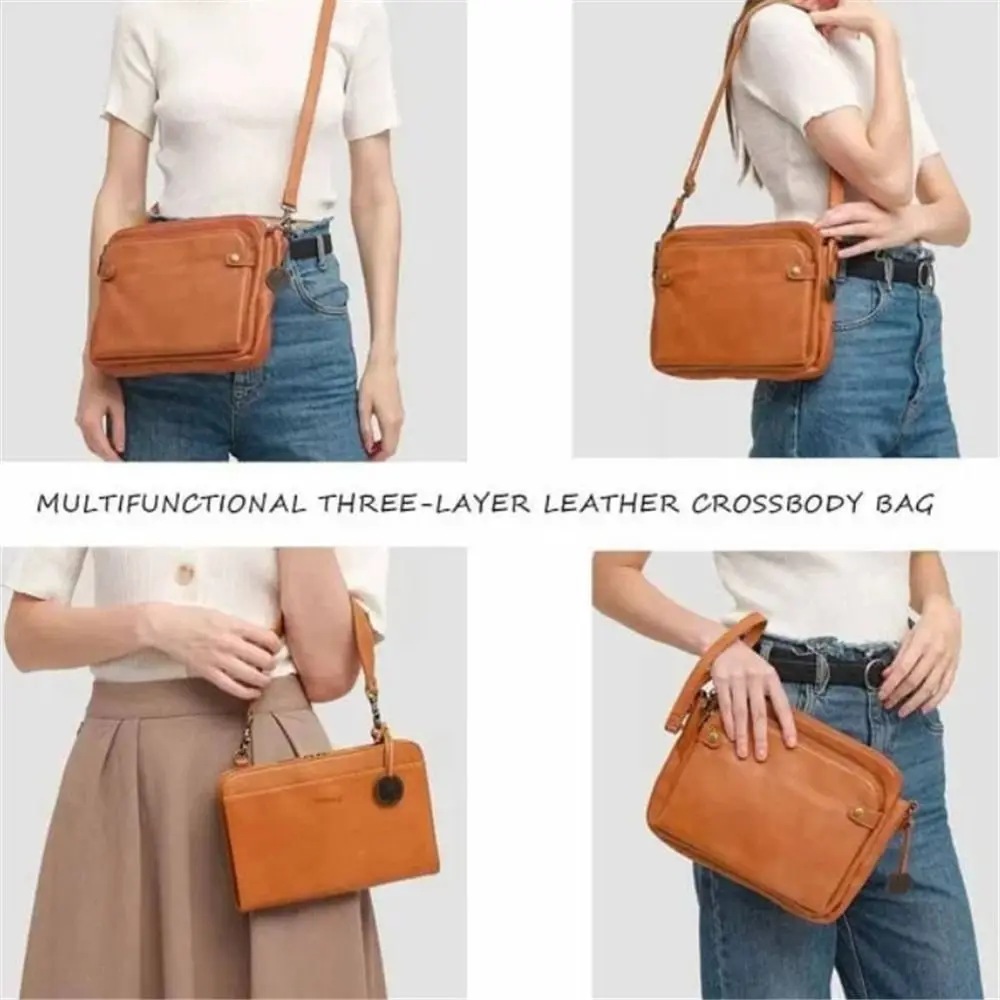 Hot Sale Fashion Large Capacity Crossbody Shoulder Bag Three Layer Leather Zip Satchel Bag Messenger Totes Ladies Purse Handbag