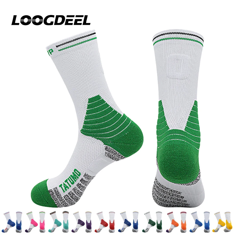 

LOOGDEEL Men's High-top American Style Training Basketball Socks Sweat-absorbing Crew Socks Game-ready Terry Sole Socks