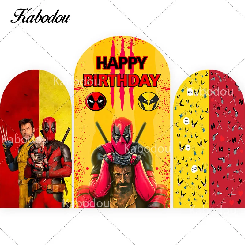 Marvel Deadpool and Wolverine Arch Backdrop Arched Wall For Boys Birthday Disney SuperHero Doublesides Photography Background