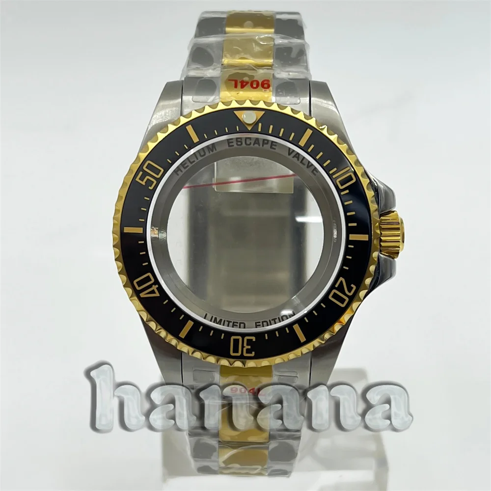 Двухцветный золотой и серебряный корпус для дайвинга NH35 43 мм с браслетом из сапфирового стекла в сочетании с механизмом NH34 NH35A Miyota 9015 PT5000