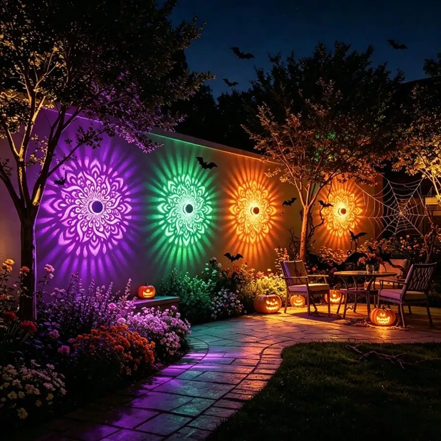 Lampe solaire murale Mandala, coque en plastique, LED colorées, plusieurs Modes d'éclairage, lumière décorative solaire pour jardin, terrasse, escalier, 1/2 pièces