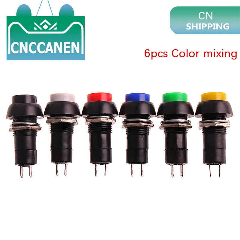 6Pcs Self-lock/Self-Recovery Pushbutton Switches 12mm OFF-ON Plastic Push Button Switch momentary 3A 250V AC 2PIN 6Color Mixing