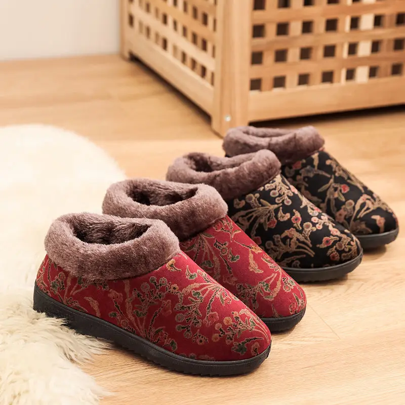 Women Winter Snow Shoes Clearance New Winter Middle-aged and Elderly Mother Shoes Embroidered Slip on Cotton Women Winter Shoes