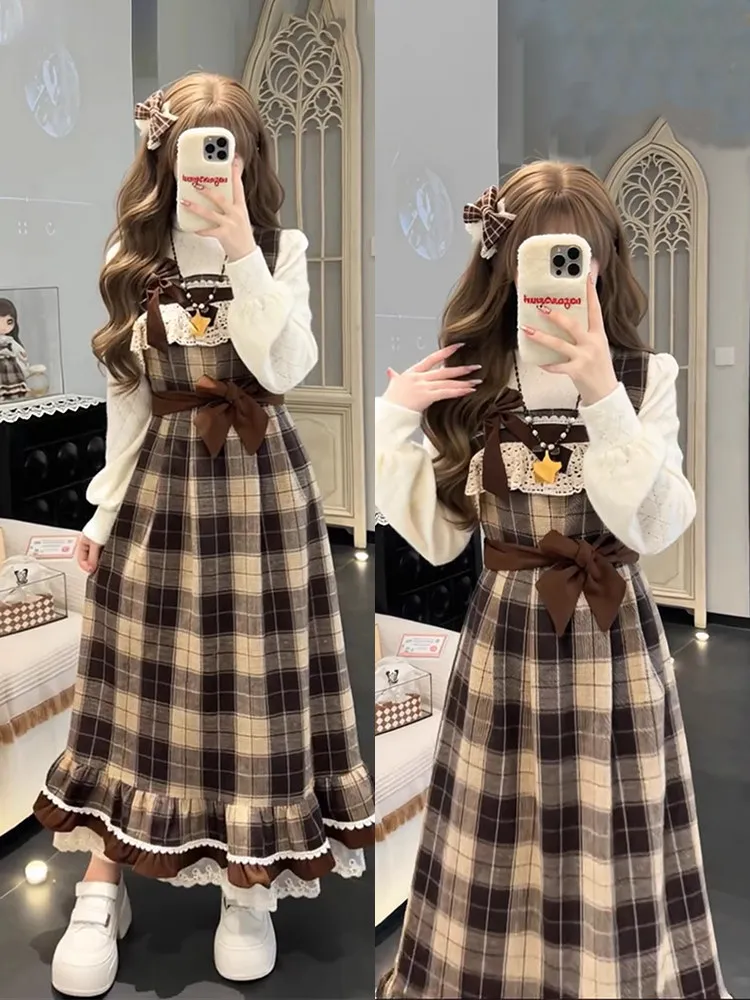

plus Size Women's Plaid irt And Skirt Set Korean Sle Vintage High Waist Wide Leg Pants Spring Autumn Casual Faion Set