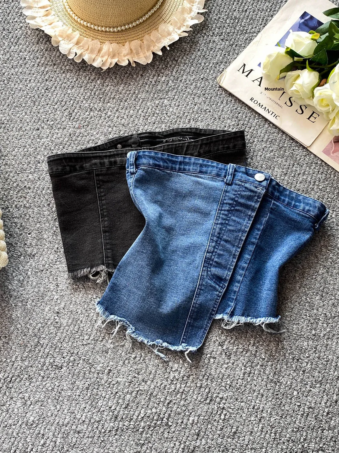 

Sexy American Hot Girl Style Single Button Denim Tube Top Women Summer Elegant Asymmetrical Fringe Shirt Short Korean Version