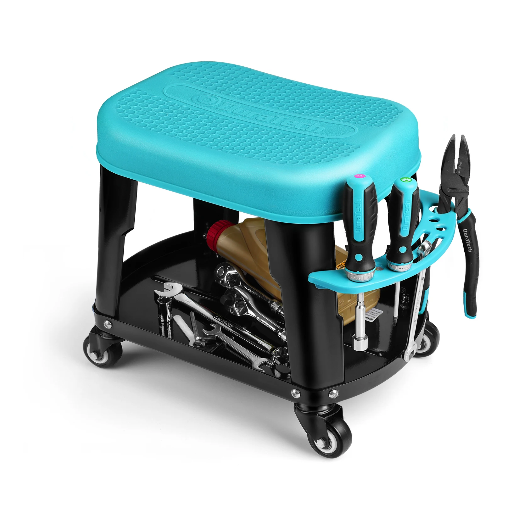 DURATECH Rolling Mechanic Stool with Tool Tray Storage Heavy Duty Garage Creeper Seat with 2 Inch Swivel Wheels for Repair Car