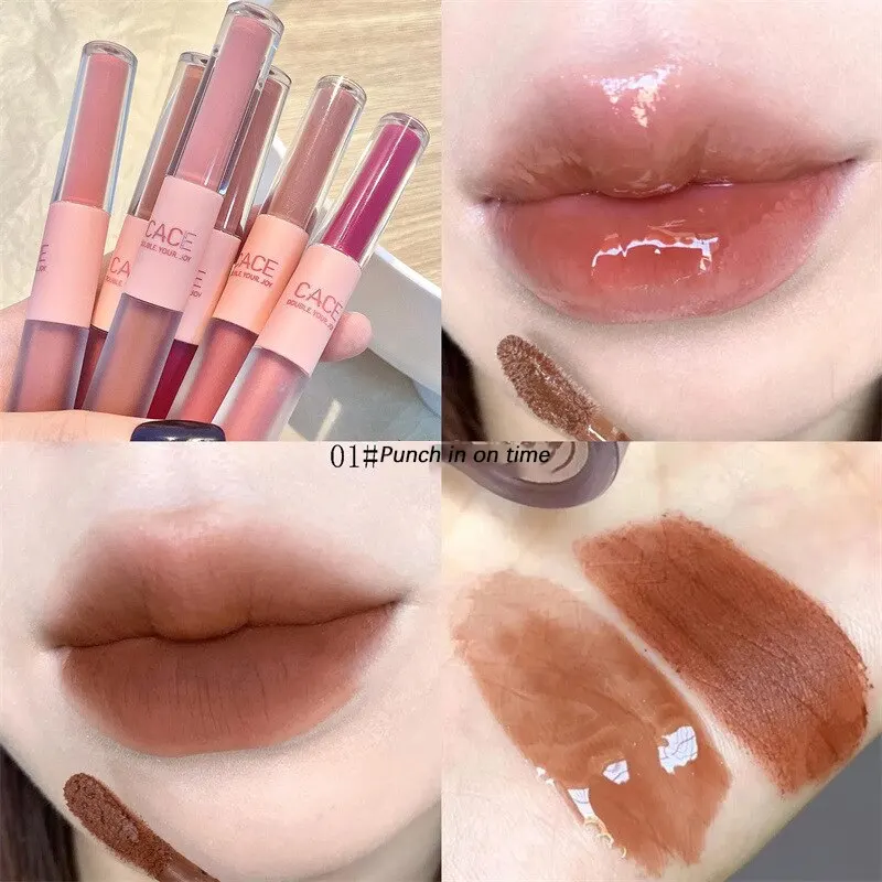 Dubbel Uiteinde Lip Glazuur Full Gloss Spiegel En Matte Fluweel Lange Termijn Kleur En Vocht Lipgloss Anti Vlek Cosmetische Lip Glazuur