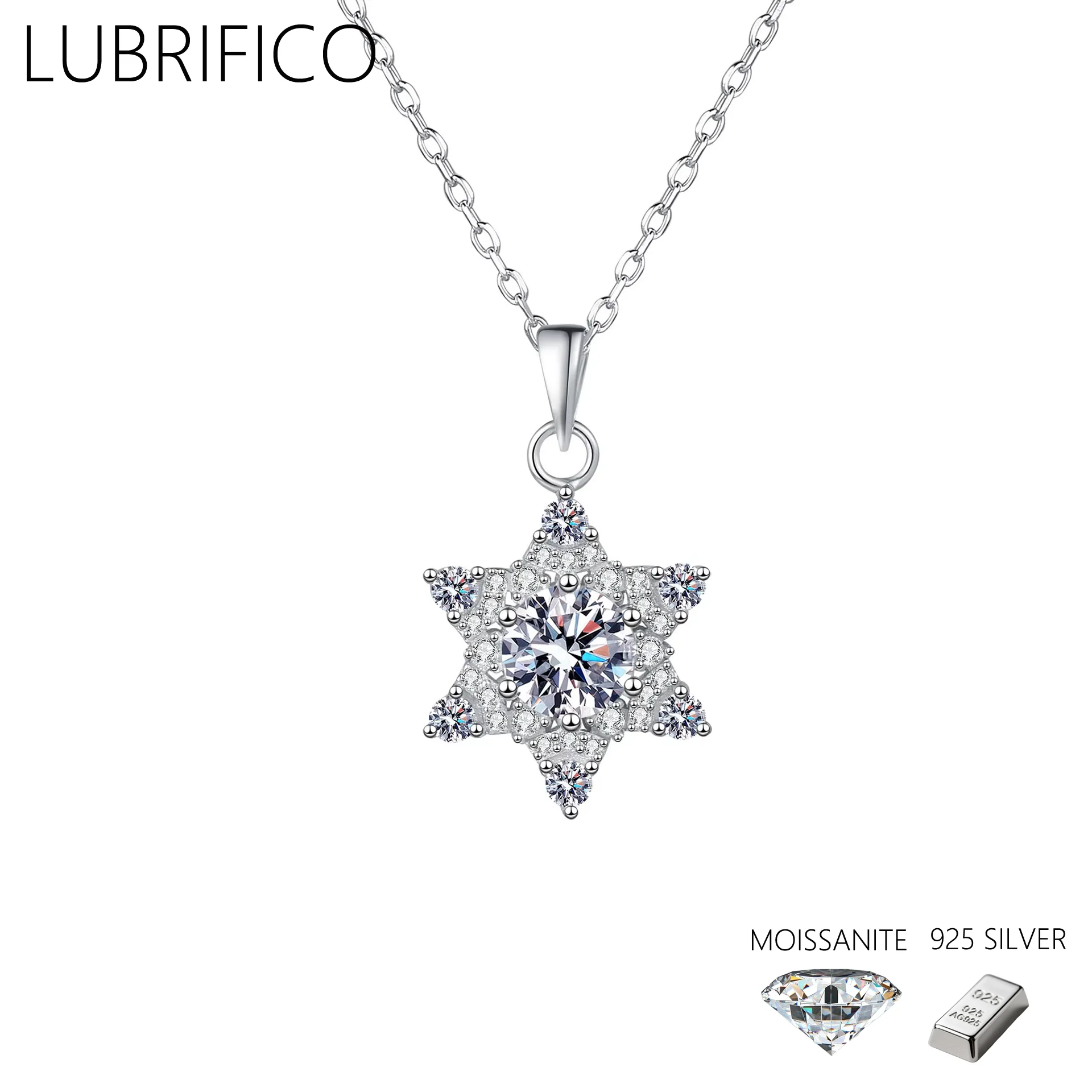 1.0 Ct Moissanite Hexagonal Star Shape Necklace 925 Sterling Silver Lab Diamond Pendant Women Gifts Wedding Fine Jewelry Party