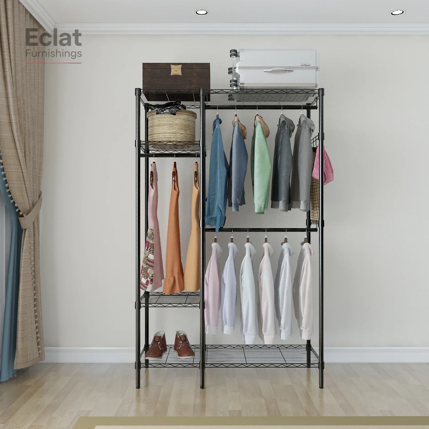 

Closet Organizer Metal Garment Rack Portable Clothes Hanger Home Shelf, wardrobes,