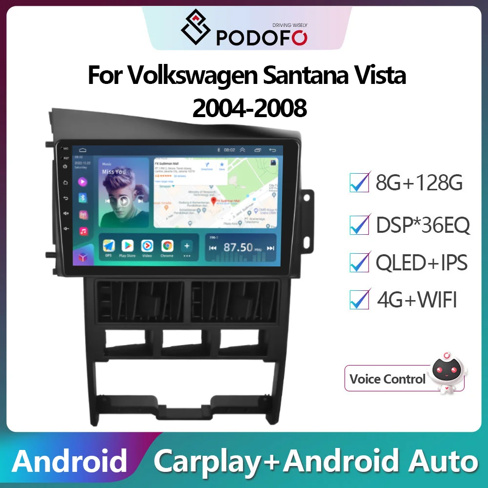 

Podofo For Volkswagen Santana Vista 2004-2008 Car Radio Multimedia Video Player Navigation stereo GPS Android No 2din 2 din dvd