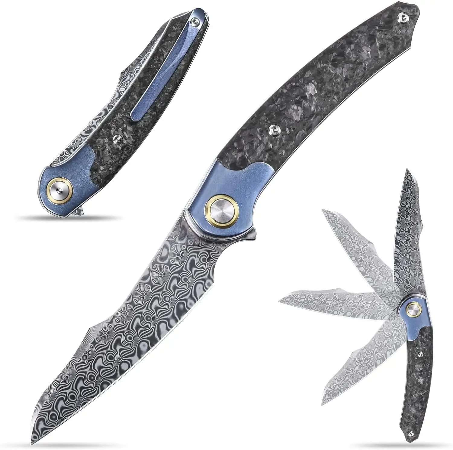 Hot sales Sitivien ST241 Folding camping Knife Damascus Steel Blade Titanium Carbon Fiber Handle EDC Knifes for Working Hiking