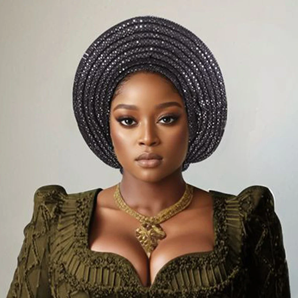 

Новый блестящий тюрбан для женщин, уже сделал в африканском стиле, авто Геле, повязка на голову, Нигерия, свадебный гель, женская повязка на голову, хиджаб, головной убор