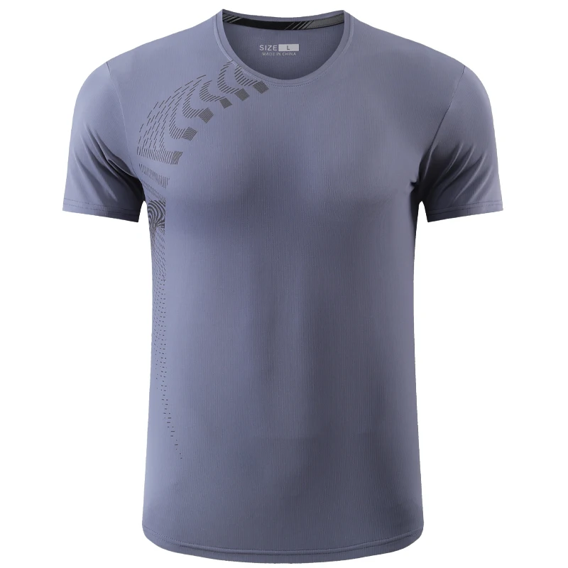 Men Quick Dry Shirts O Neck Fashion Print Nylon Fitness Training Breathable Short Sleeves Summer Running Causal Workout Tees