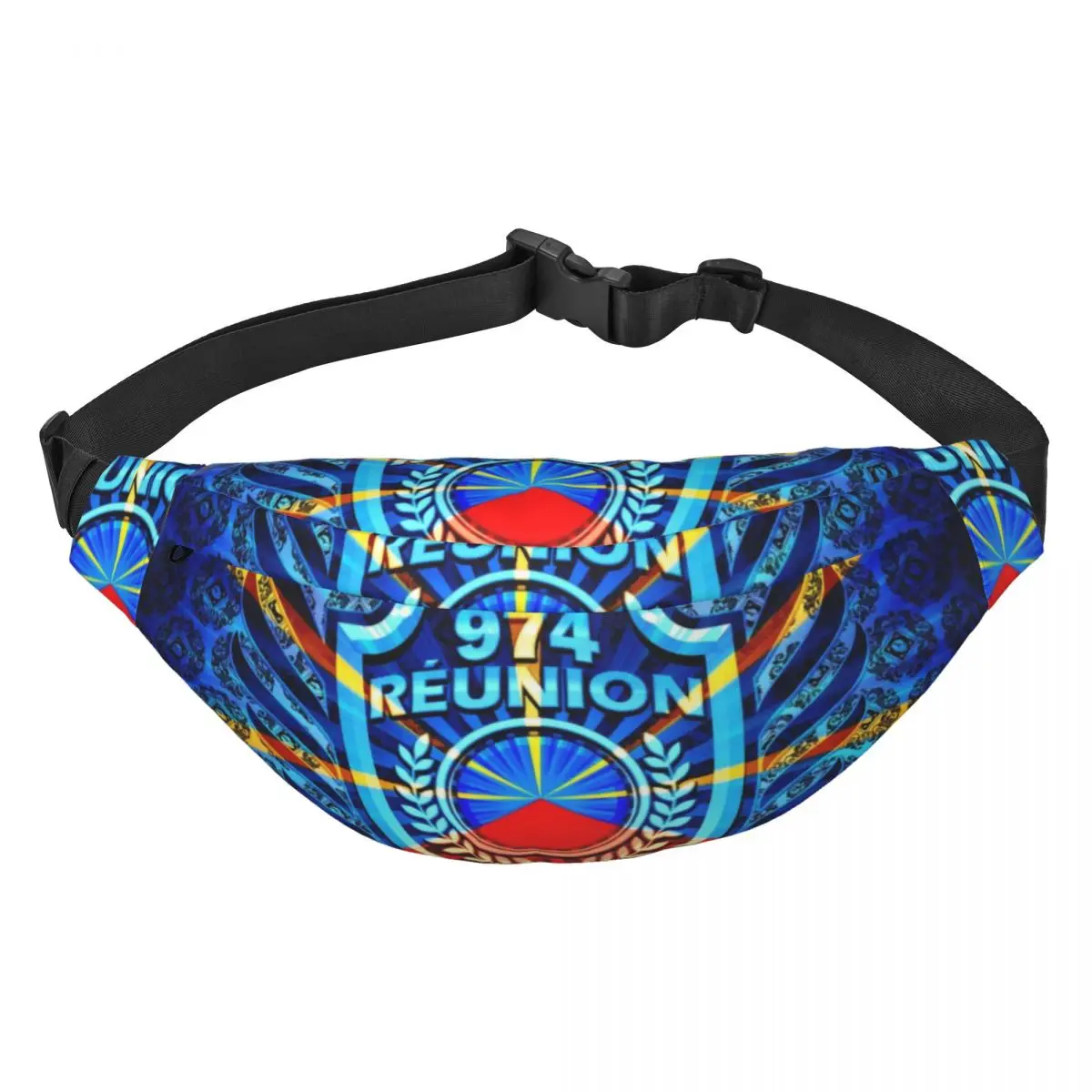 974 Reunion Island Fanny Pack Women Men Cool Maveli Coat of Arms Sling Crossbody Waist Bag for Camping Biking Phone Money Pouch