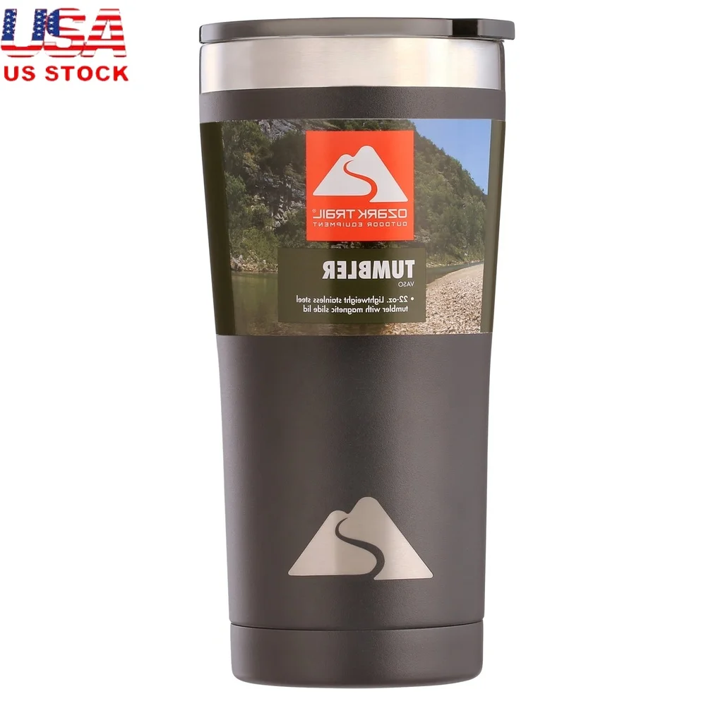 

22oz Vacuum Insulated Stainless Steel Tumbler Travel Cup Hot Cold Beverages Magnetic Slider Sipper Easy Clean Fits Car Cup