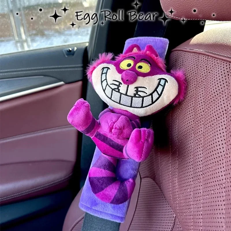 Disney Series Alice in Wonderland Cheshire Cat Plush Doll Car Seat Belt Cover Kawaii Automotive Interior Accessories Girl Gift