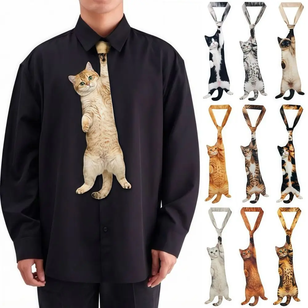 3D Cat Cat-shaped Unisex's Tie Novelty Lifelike Kitten Necktie Animal Pattern Satin Fabric Creative Neck Tie For Wedding Party