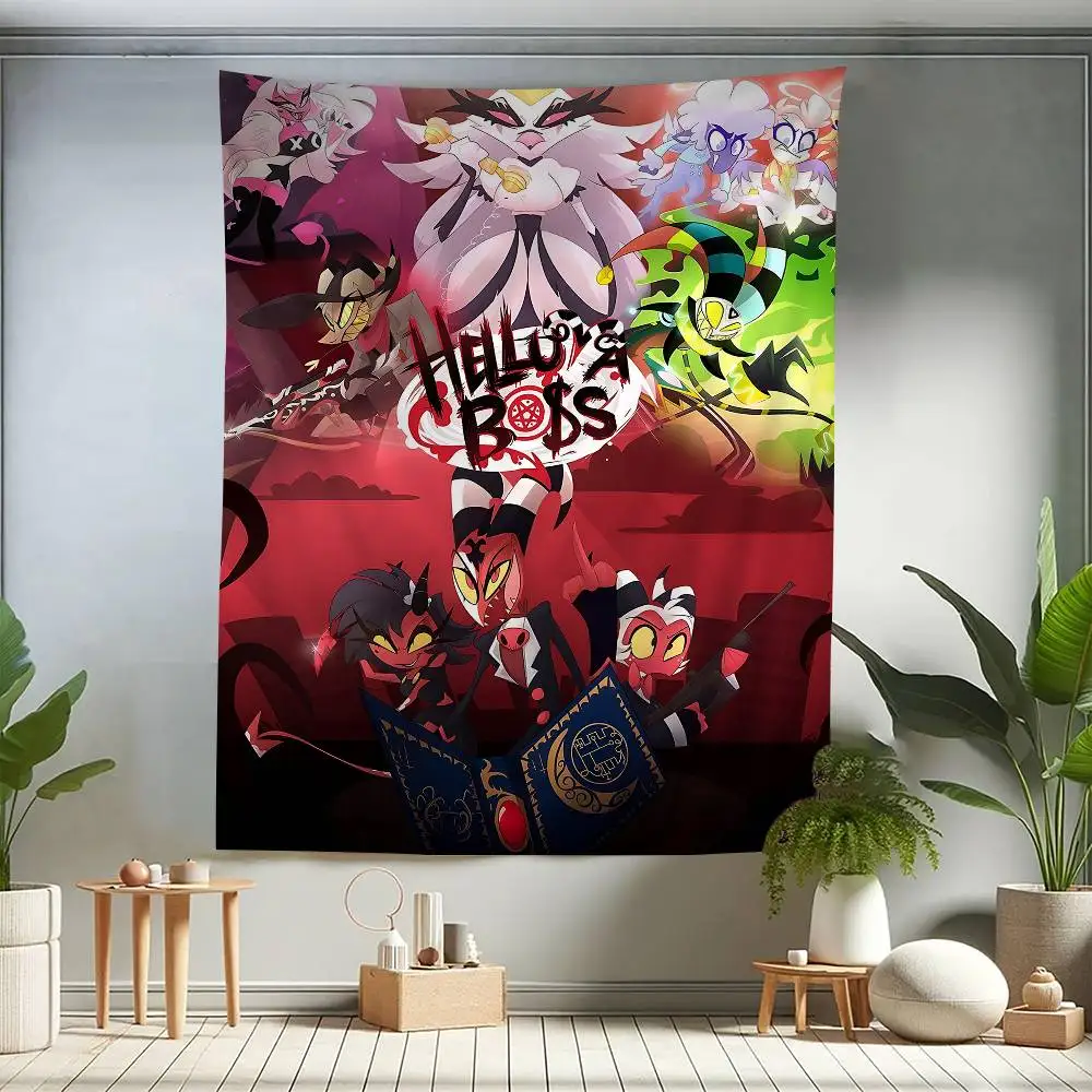 H-Helluva Boss Anime Printed Large Wall Tapestry Cheap Hippie Wall Hanging Bohemian Wall Tapestries Mandala Home Decor