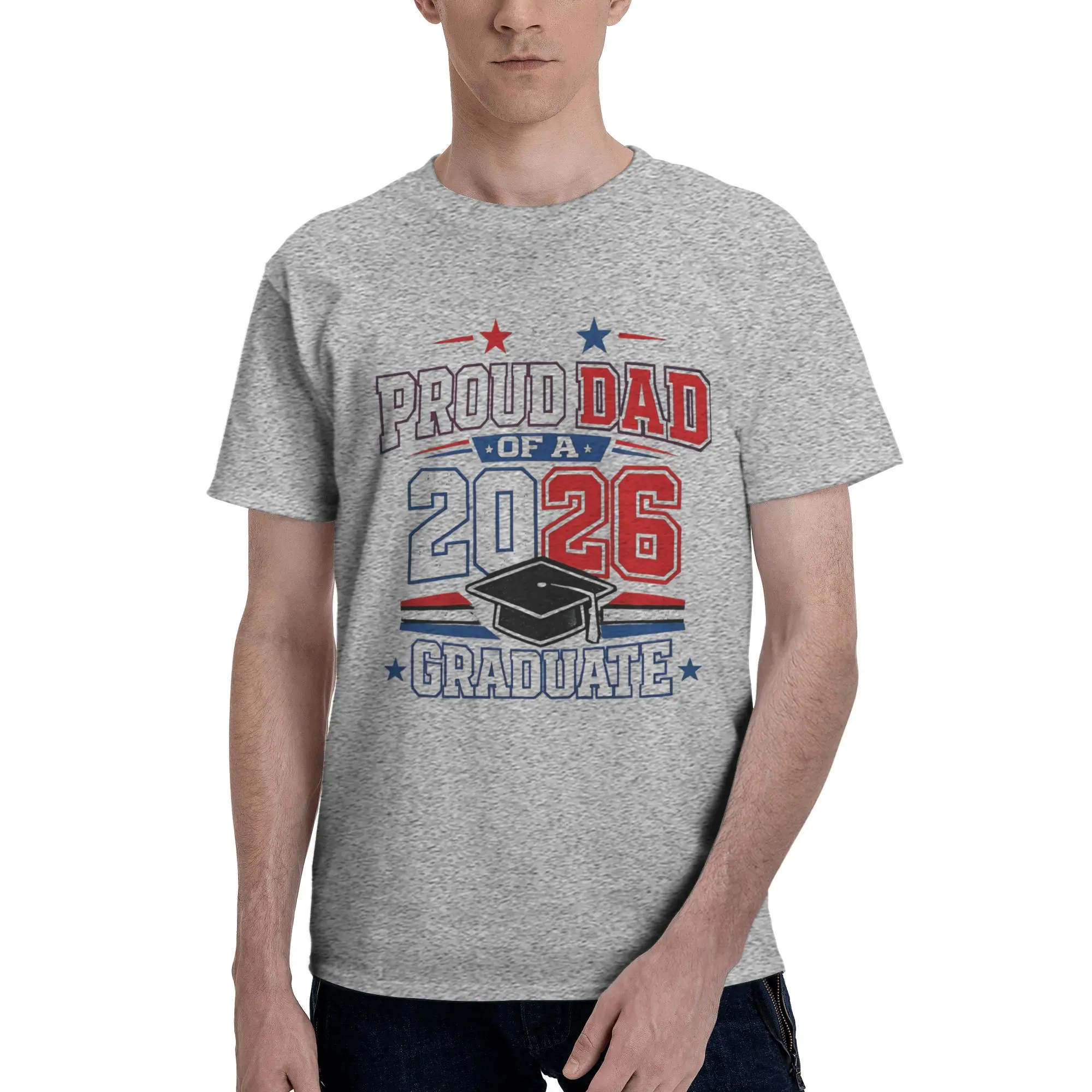 Proud Dad of a 2026 Graduate Funny Graduation Shirt for Fathers Novelty 100% Cotton T-Shirt Class Of 2026 Tops Tees For Men