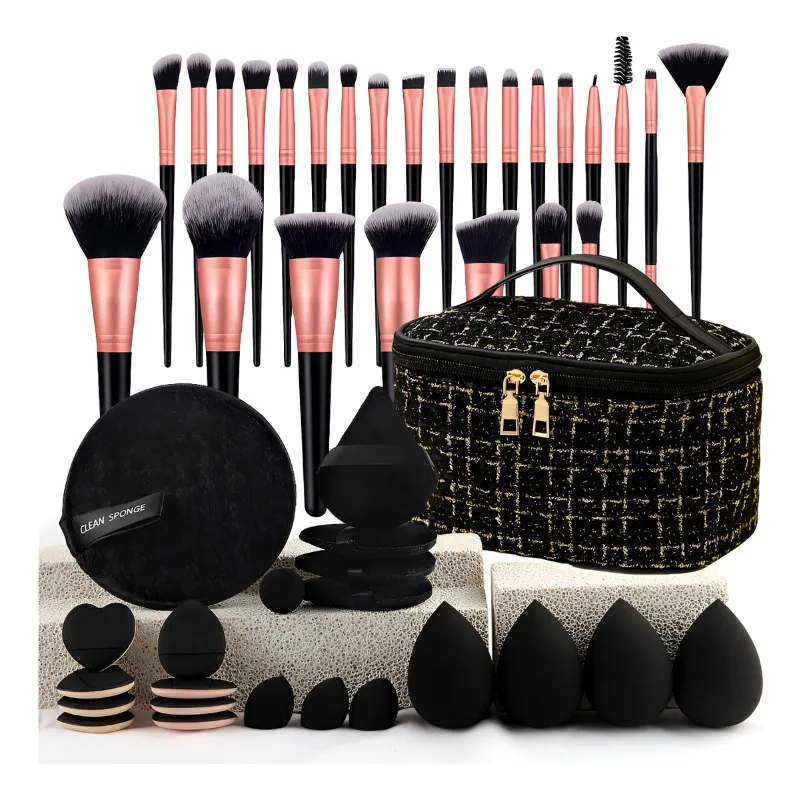 47Pcs Makeup Brush Set Chic Fragrance Style Beauty Tools Kit Portable Travel Cosmetic Bag Puff Toiletry Makeup Accessories Set