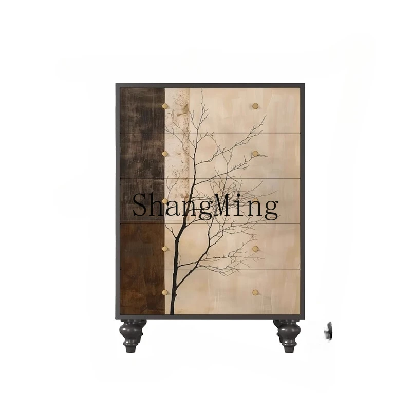 

ZYH retro branch solid wood chest of drawers bedroom storage locker living room porch side cabinet