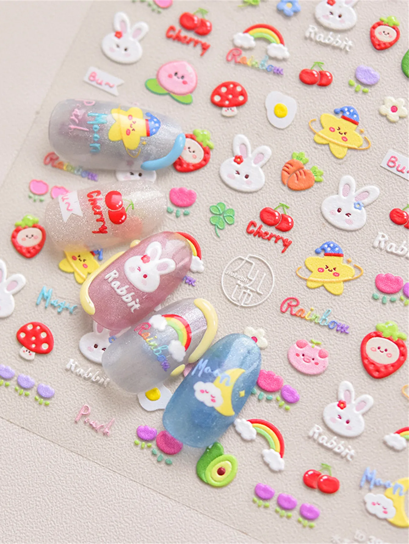 1 Stück 5D Graffiti Art Nail Art Aufkleber geprägte mehrfarbige Kawaii Serie Nagelaufkleber selbstklebende Nageldekorationen