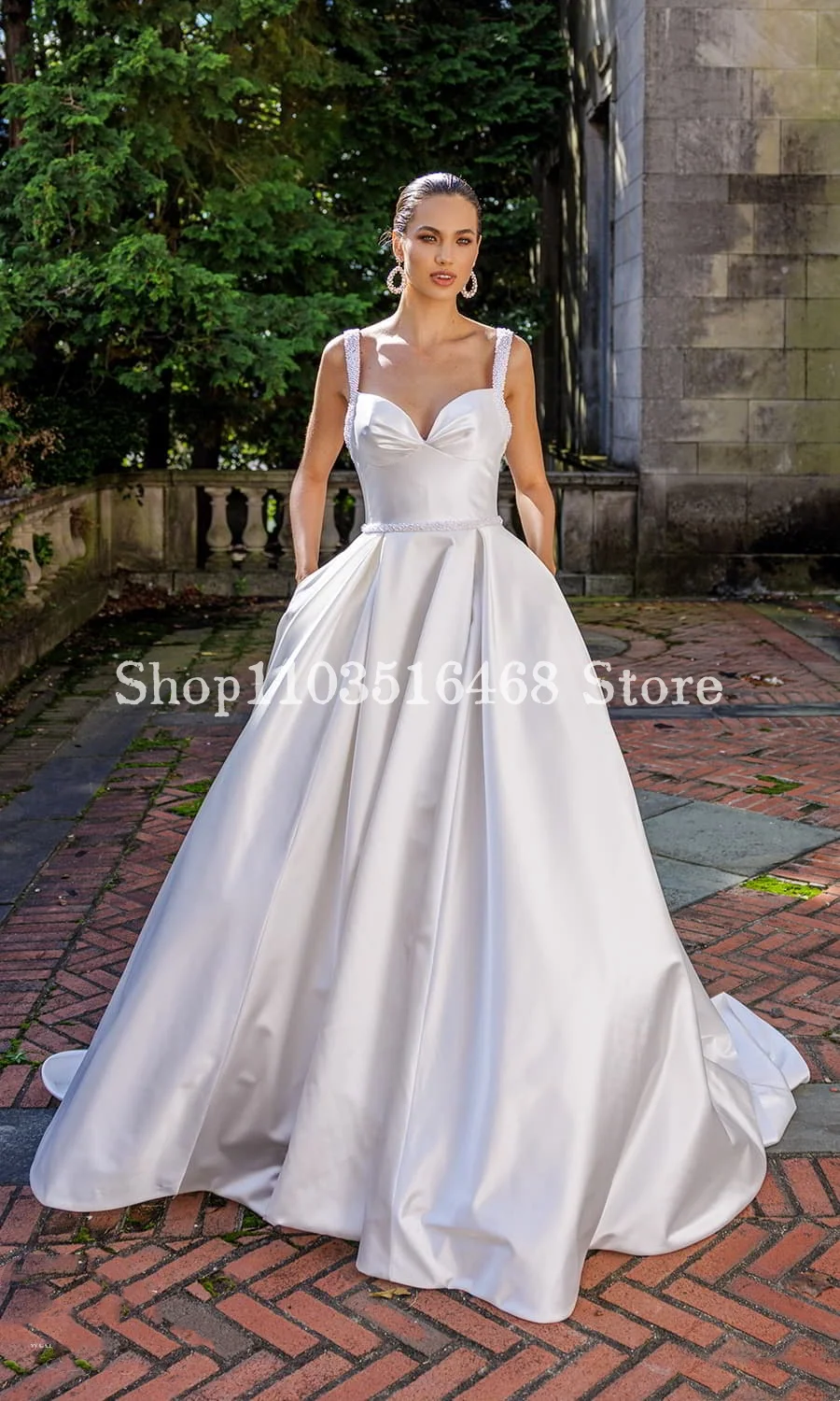 Elegantes Halfter eine Linie Brautkleid 2024 für Frauen Elfenbein sexy rücken freie V-Ausschnitt Satin benutzer definierte lange vestido noiva