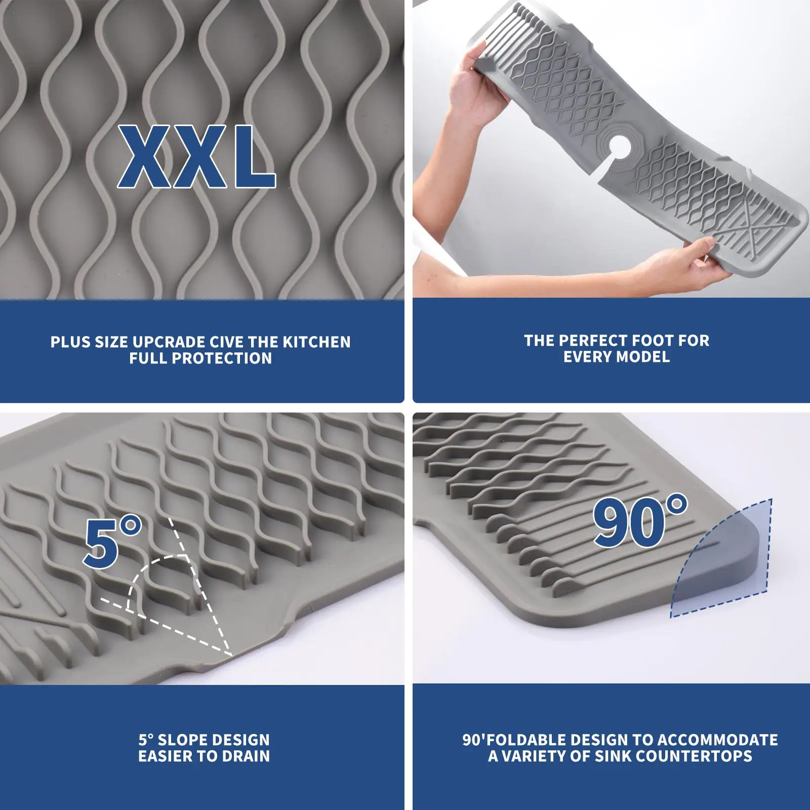 Sink Splash Guard Drying Mat Inclined Design Sponge Holder Silicone Water Catcher for Household Kitchen Use