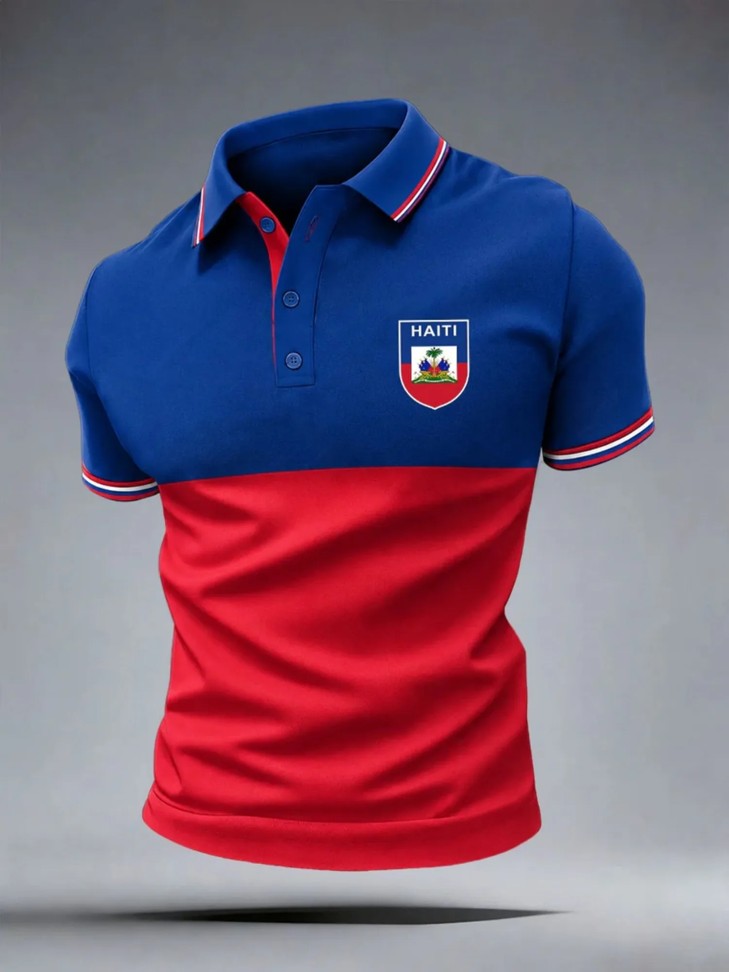 Haitian women's polo shirt short sleeved casual travel short sleeved flag inspired print contrasting collar summer street style