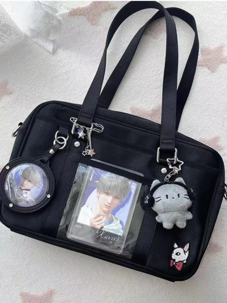 

Harajuku Black Ita Bags Satin Handbag Women Sweet Cool Transparent Large Capacity Handbags Lady Japanese Y2k Crossbody Bag Chic