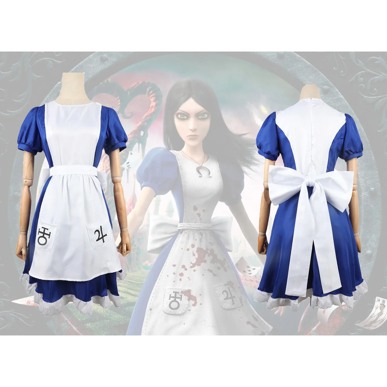 Game cosplay costumes Alicia Madness Returns, Halloween maid costumes, women's aprons, girl anime carnival party costumes