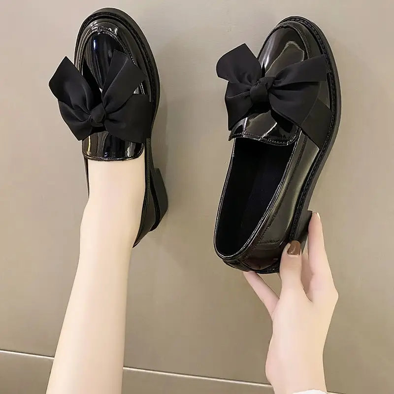 

Women's French Style Loafers 2026 Spring New British Chic Bowknot Slip On Low Block Heel Flats Mary Jane Dress Shoes