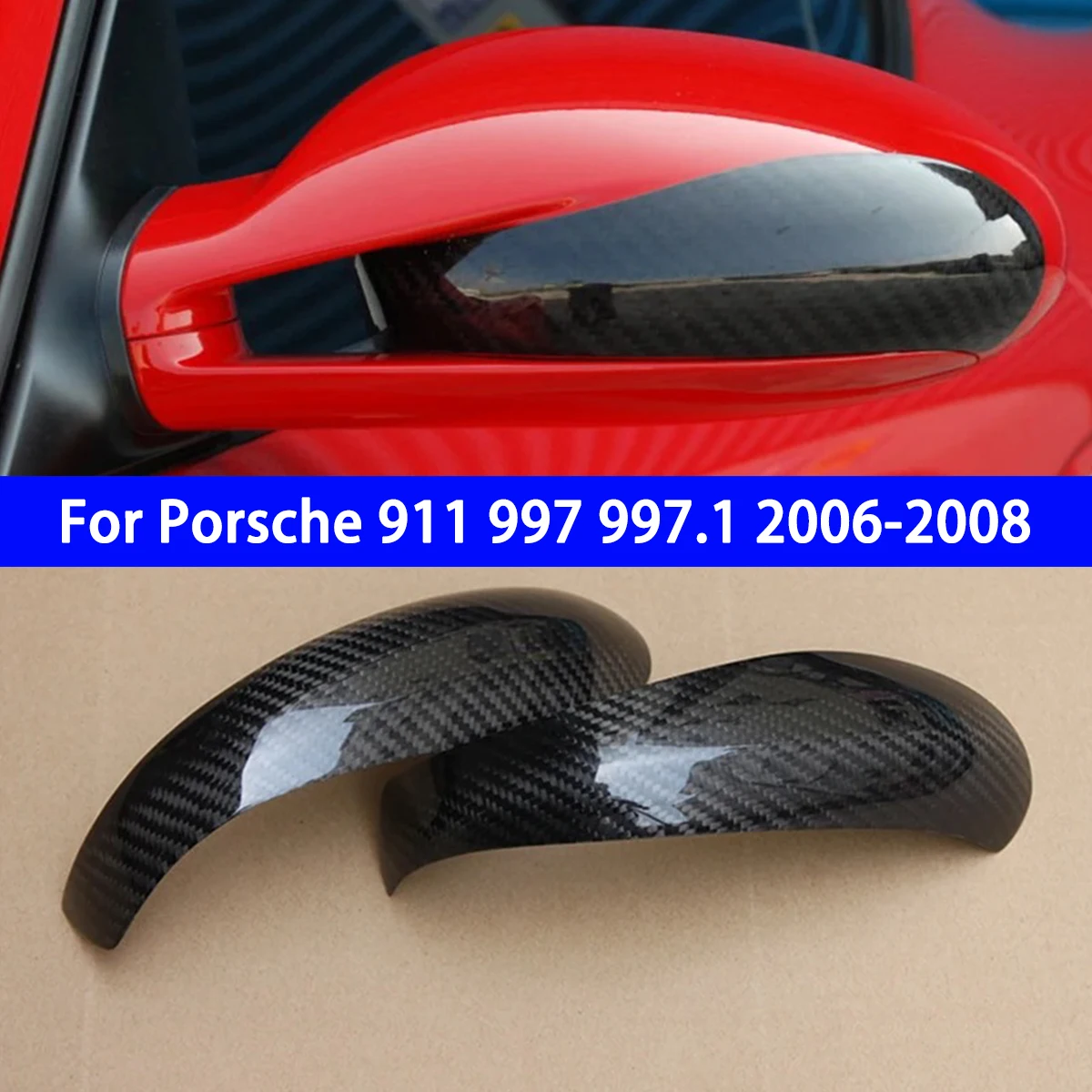 

For Porsche 911 997 997.1 2006-2008 Genuine Carbon Fiber Rearview Mirror Cover Decoration, Additional Style, Car Styling 2PCS