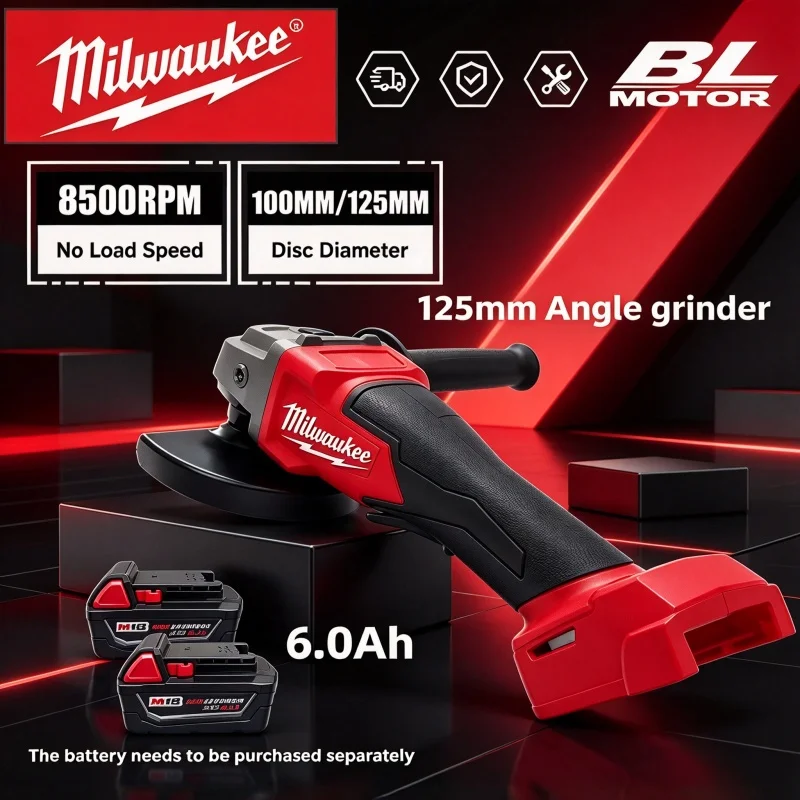 100% Authentic Milwaukee Angle Grinder 125mm brushless polishing cutter Lockless paddle switch electric Cordless Power Tools.