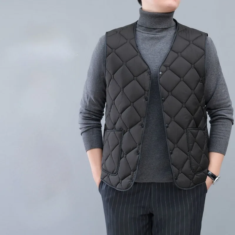 

Men's Autumn Winter Fleece Lined Thickened Down Cotton Vest Short Sleeve Warmth Dad's Style Cold-Resistant Waistcoat​