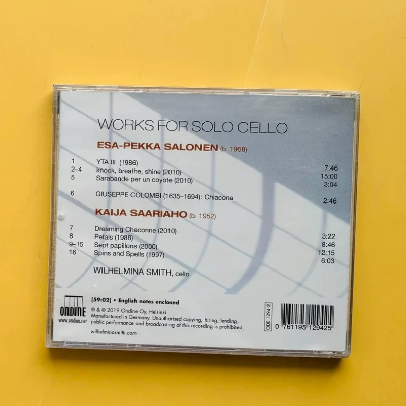 Salonen & Saariaho Cello Solo CD, Performed By Wilhelmina Smith Music Record  Walkman Car Soundtracks Box Party Music Collection